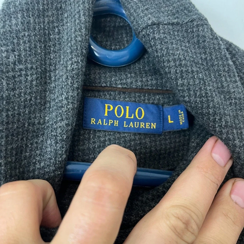 polo ralph  lauren sweater mens L shawl collar buttons elbow patch  classic
